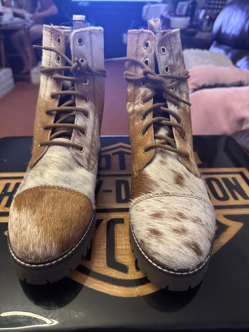 Two-Tone Brown Haircalf Lace-Up Ankle Boots New with tags....